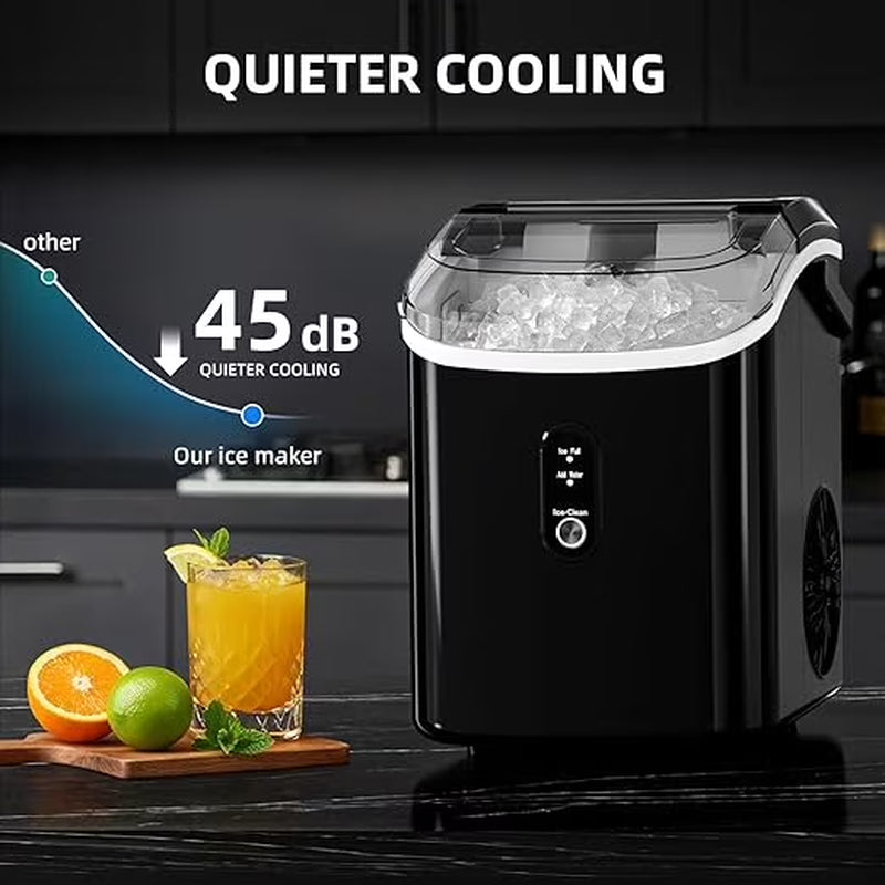 Nugget Ice Maker Countertop, 34Lbs/24H with Self-Cleaning Function, Portable Sonic Ice Machine for Home/Office Stainless Steel Black